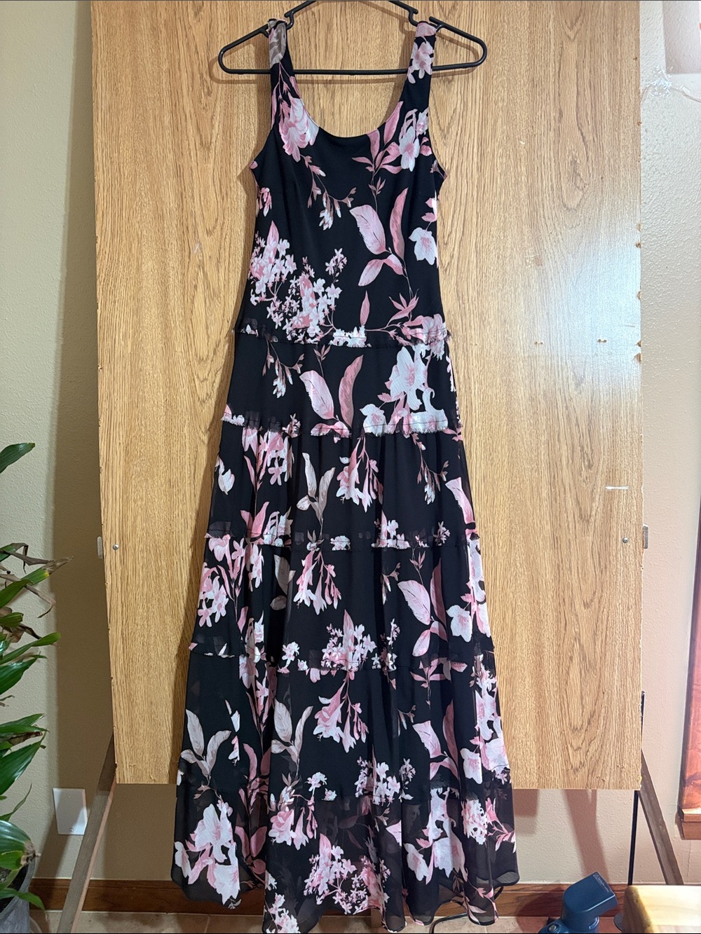 Jones Studio Black Maxi Dress with Pink Floral Print